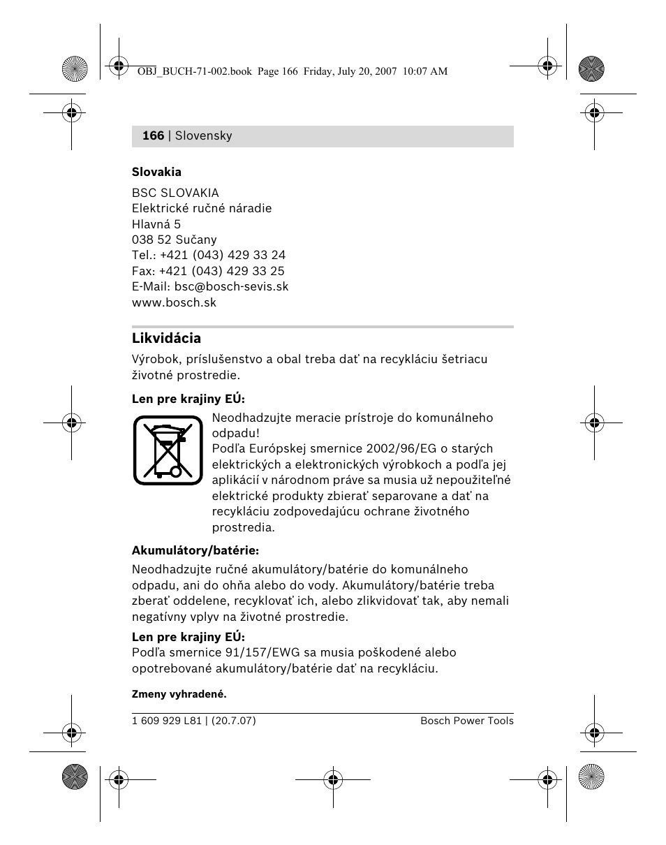 Likvidácia | Bosch BLE 200 Professional User Manual | Page 166 / 267