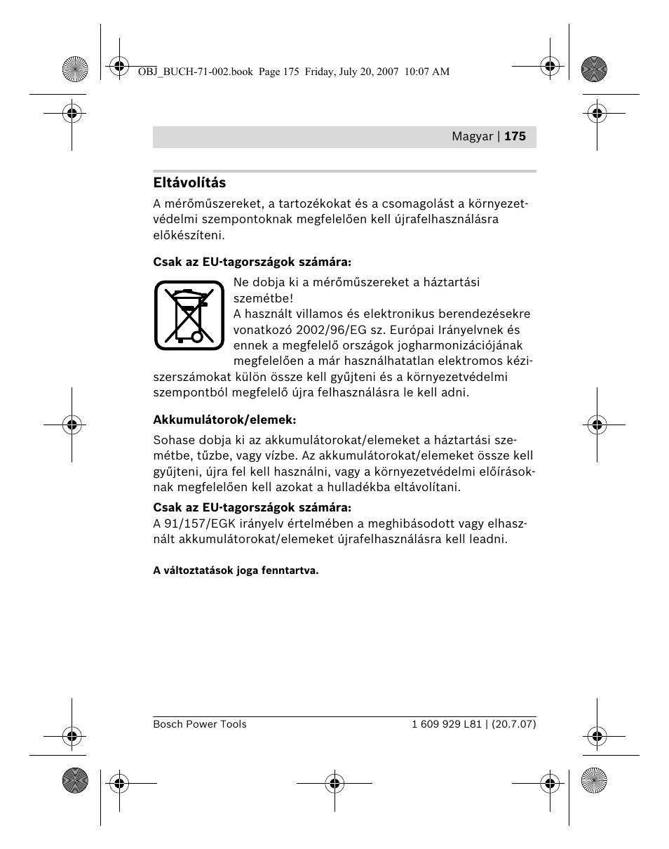 Eltávolítás | Bosch BLE 200 Professional User Manual | Page 175 / 267