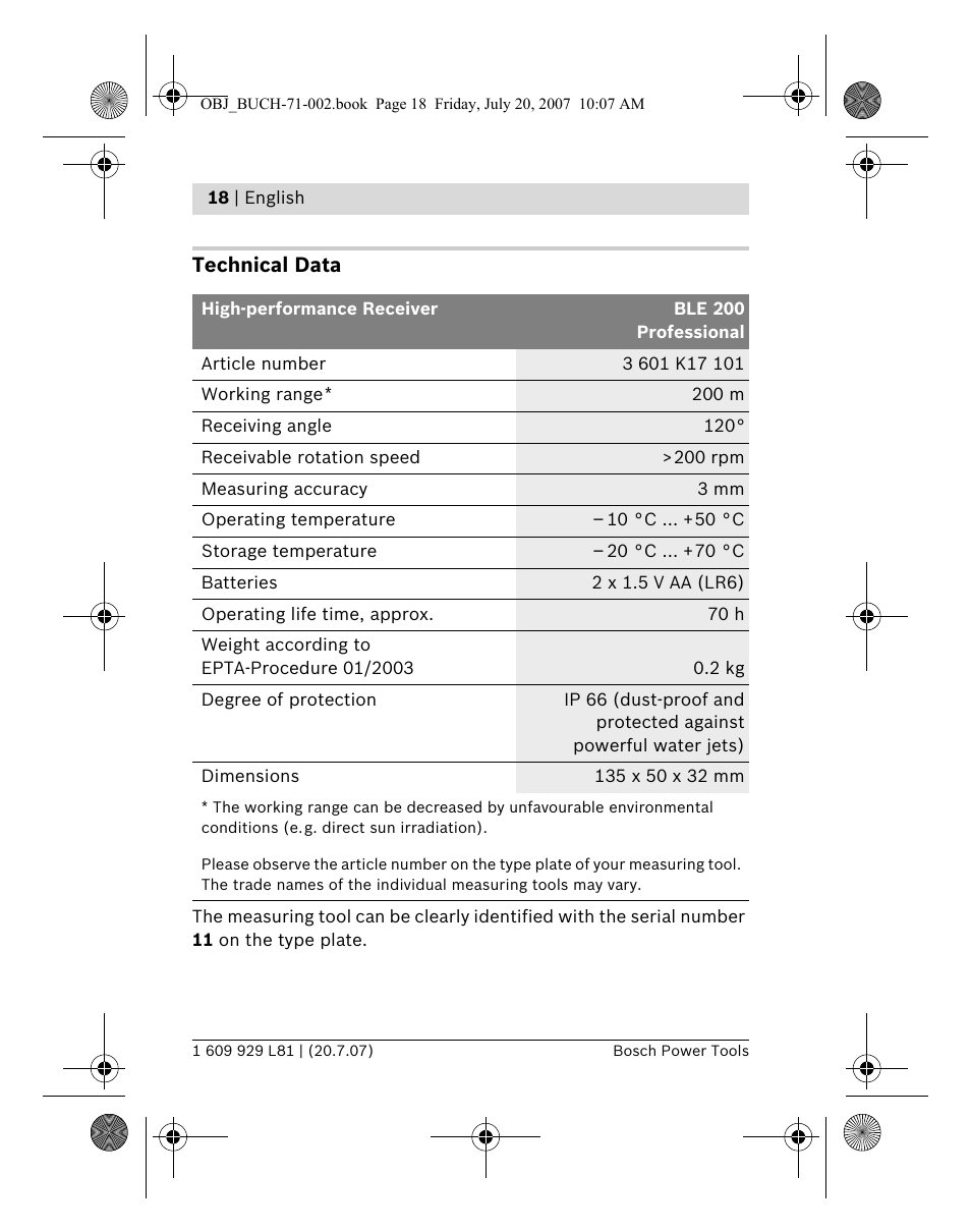 Bosch BLE 200 Professional User Manual | Page 18 / 267