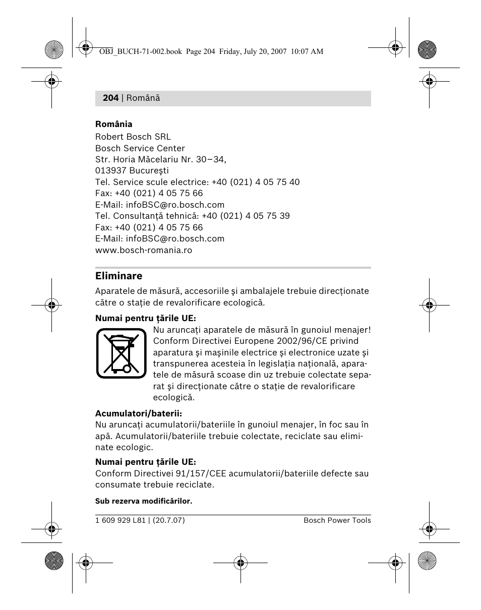 Eliminare | Bosch BLE 200 Professional User Manual | Page 204 / 267