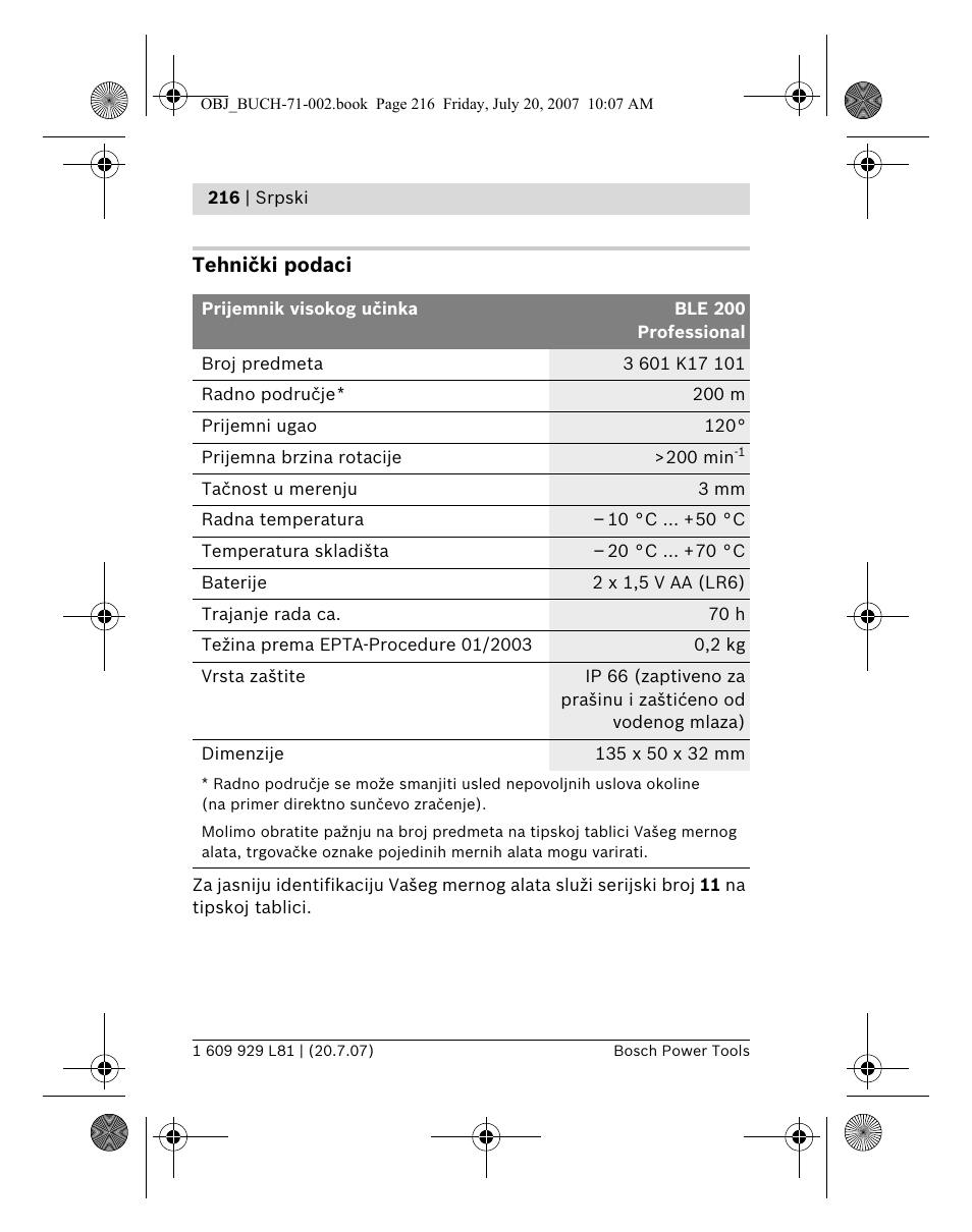 Bosch BLE 200 Professional User Manual | Page 216 / 267