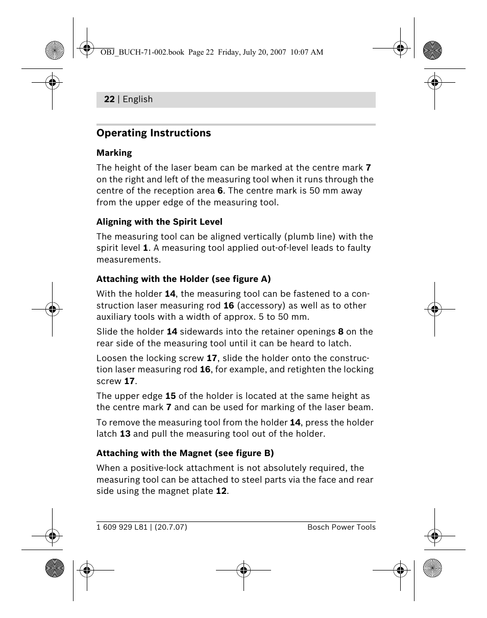 Operating instructions | Bosch BLE 200 Professional User Manual | Page 22 / 267