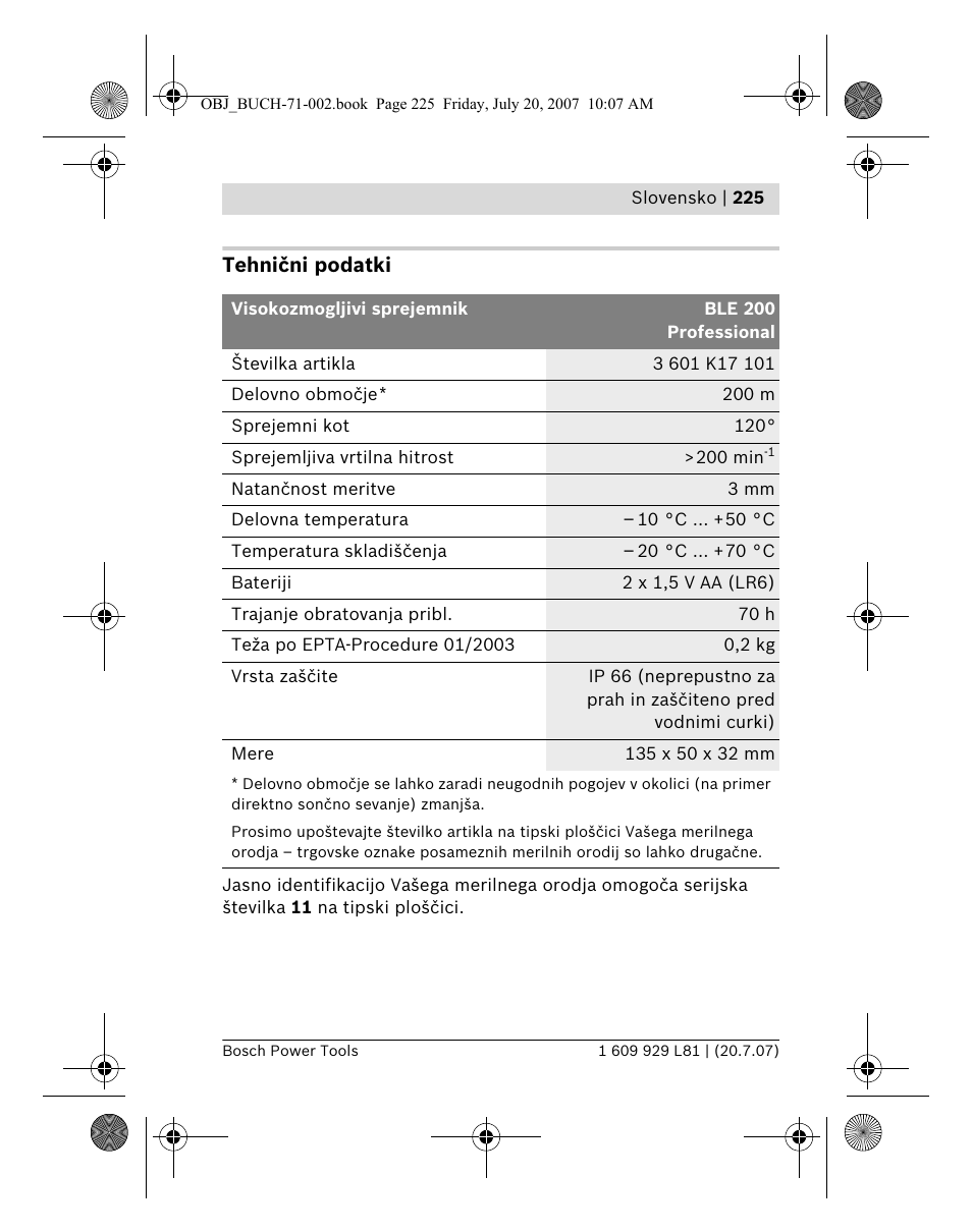 Bosch BLE 200 Professional User Manual | Page 225 / 267