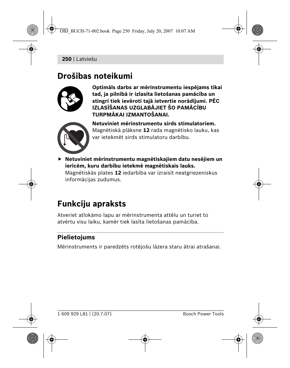 Funkciju apraksts | Bosch BLE 200 Professional User Manual | Page 250 / 267