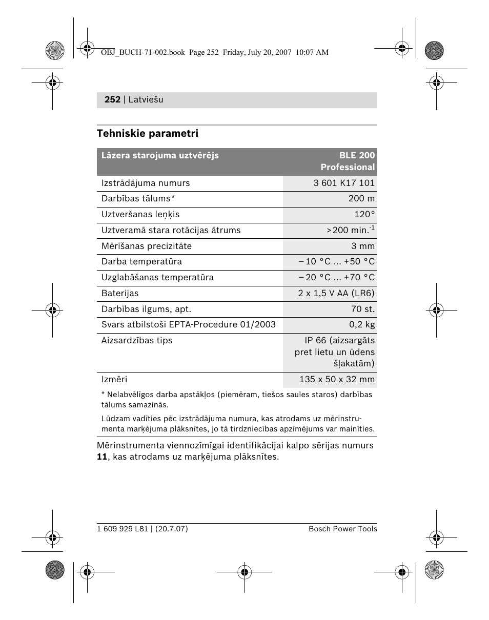 Bosch BLE 200 Professional User Manual | Page 252 / 267