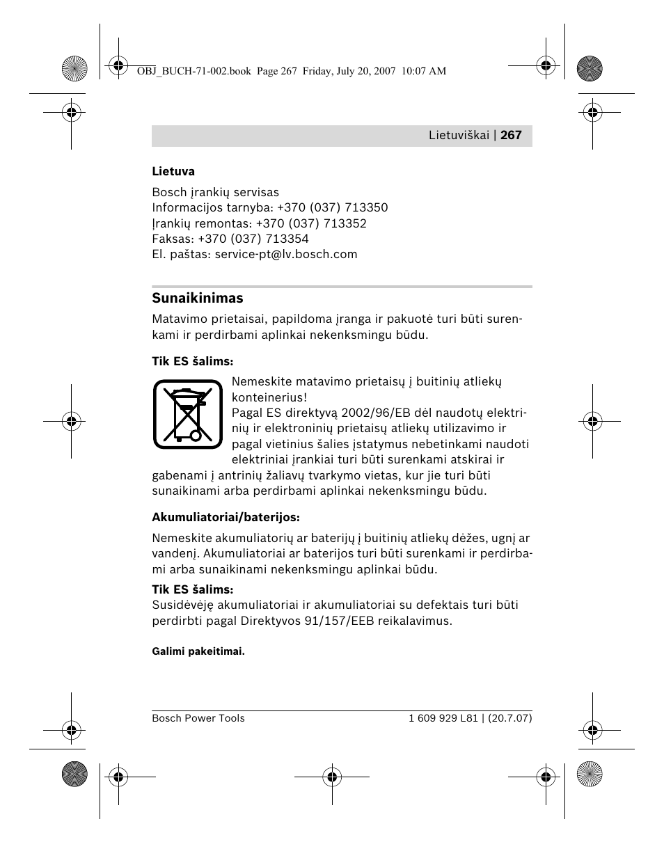 Sunaikinimas | Bosch BLE 200 Professional User Manual | Page 267 / 267