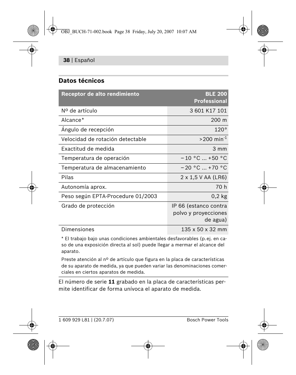 Bosch BLE 200 Professional User Manual | Page 38 / 267