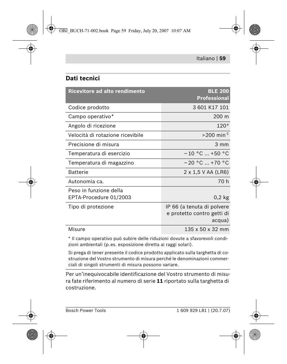 Bosch BLE 200 Professional User Manual | Page 59 / 267