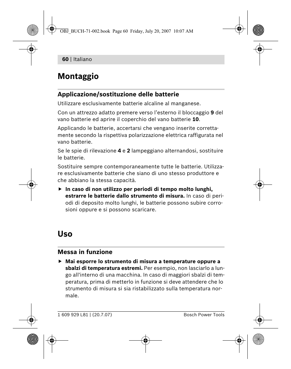 Montaggio | Bosch BLE 200 Professional User Manual | Page 60 / 267