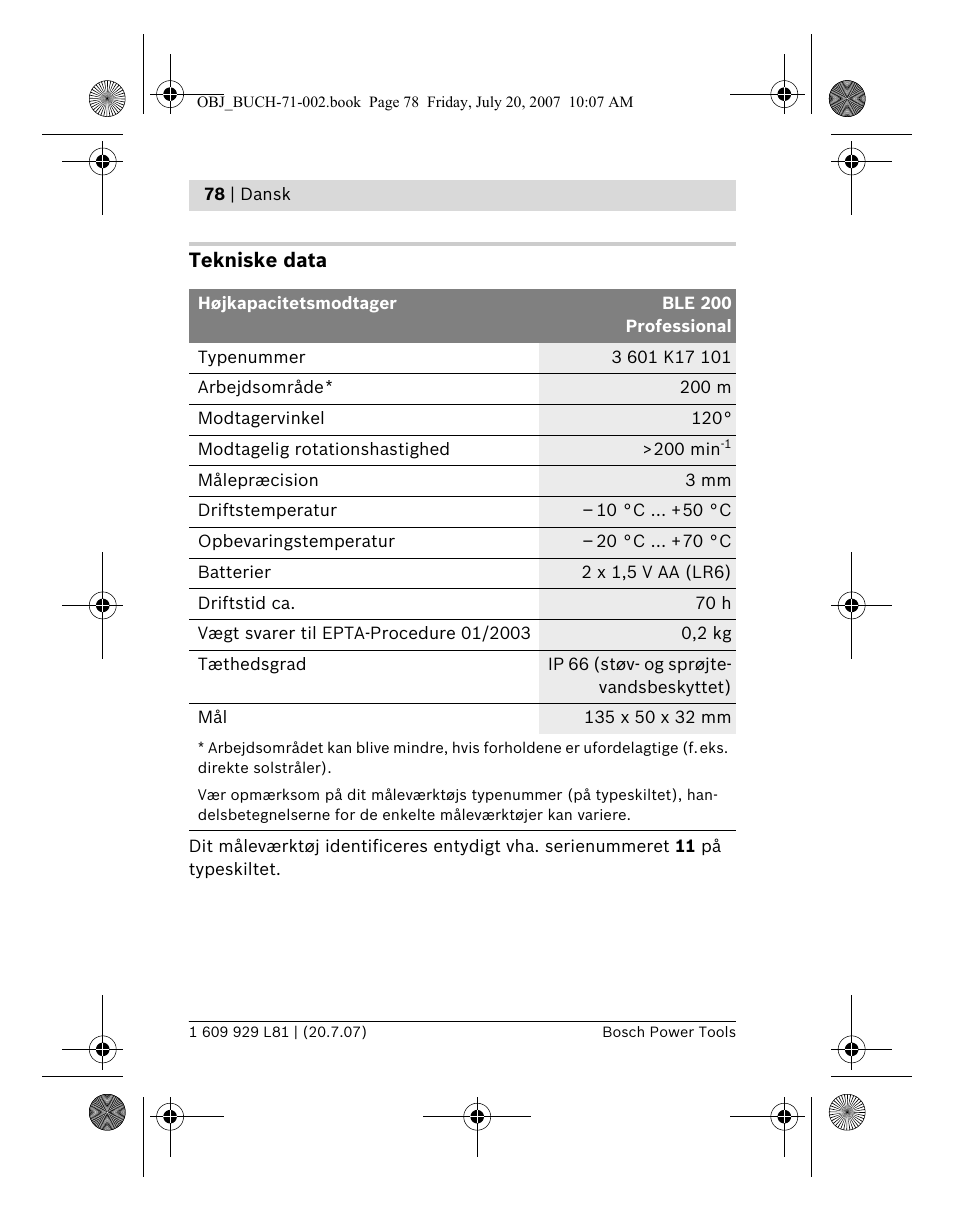 Bosch BLE 200 Professional User Manual | Page 78 / 267