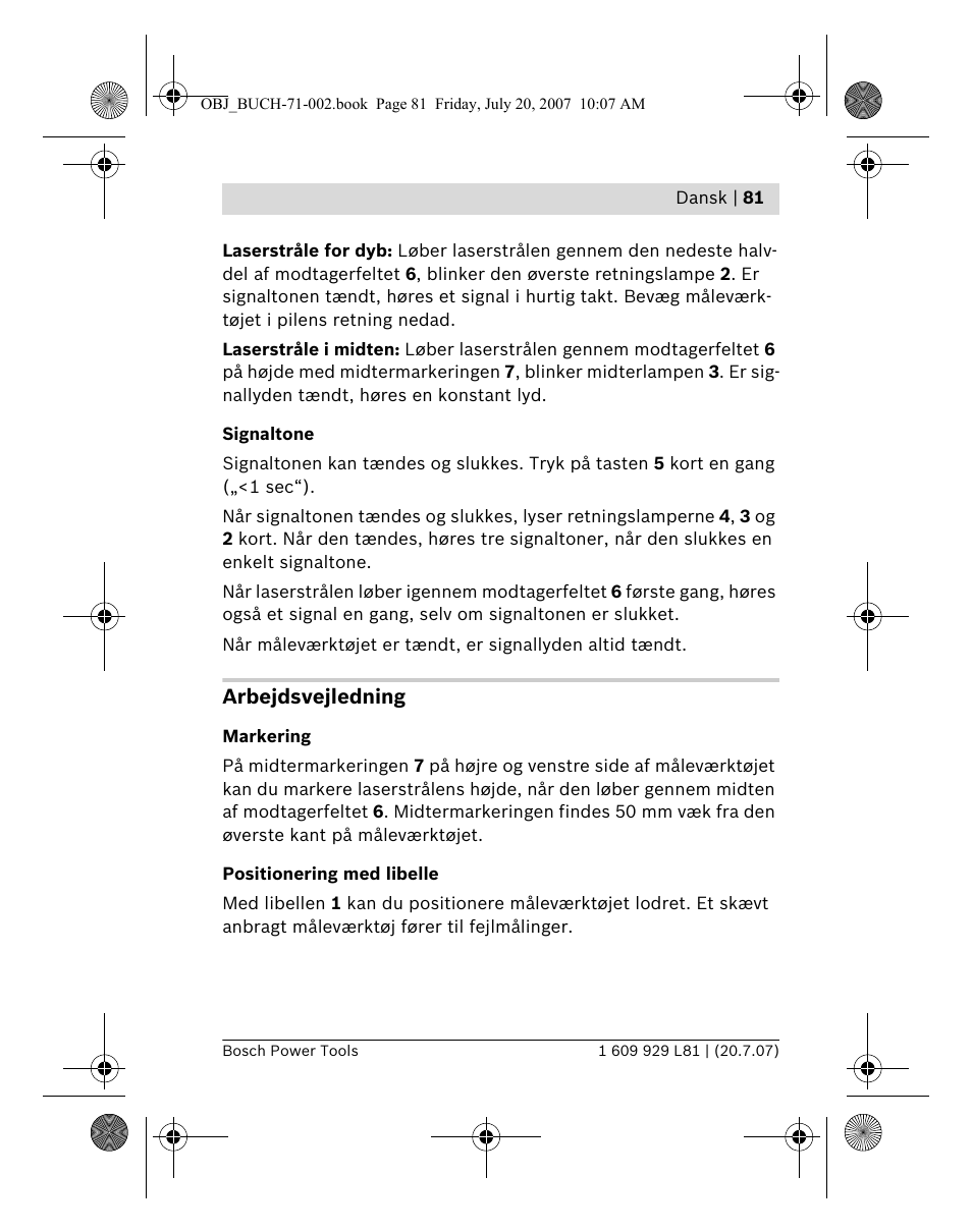 Arbejdsvejledning | Bosch BLE 200 Professional User Manual | Page 81 / 267