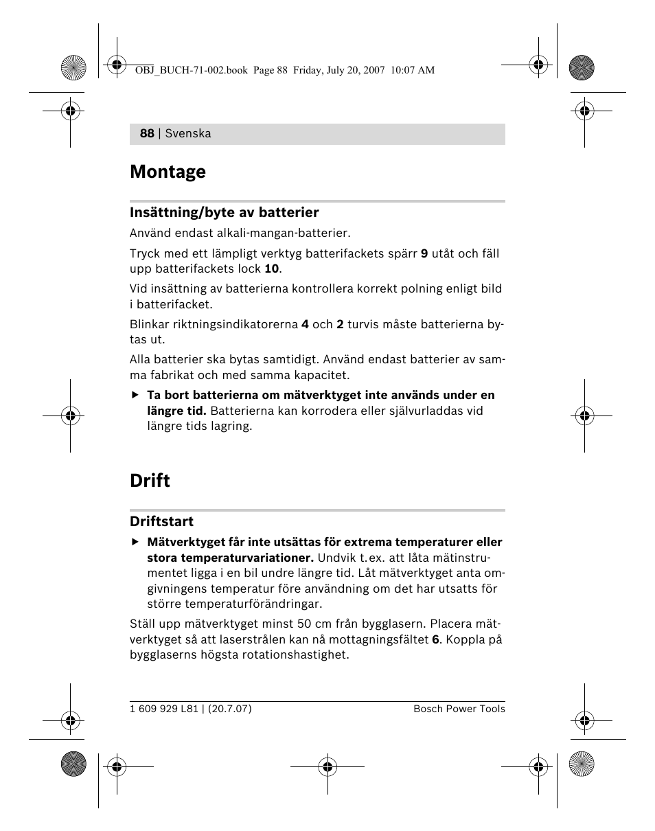 Montage, Drift | Bosch BLE 200 Professional User Manual | Page 88 / 267