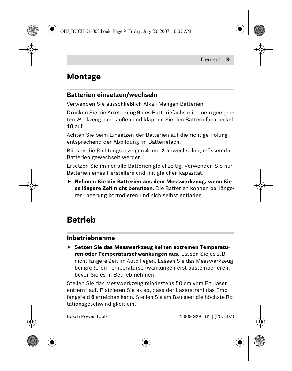 Montage, Betrieb | Bosch BLE 200 Professional User Manual | Page 9 / 267