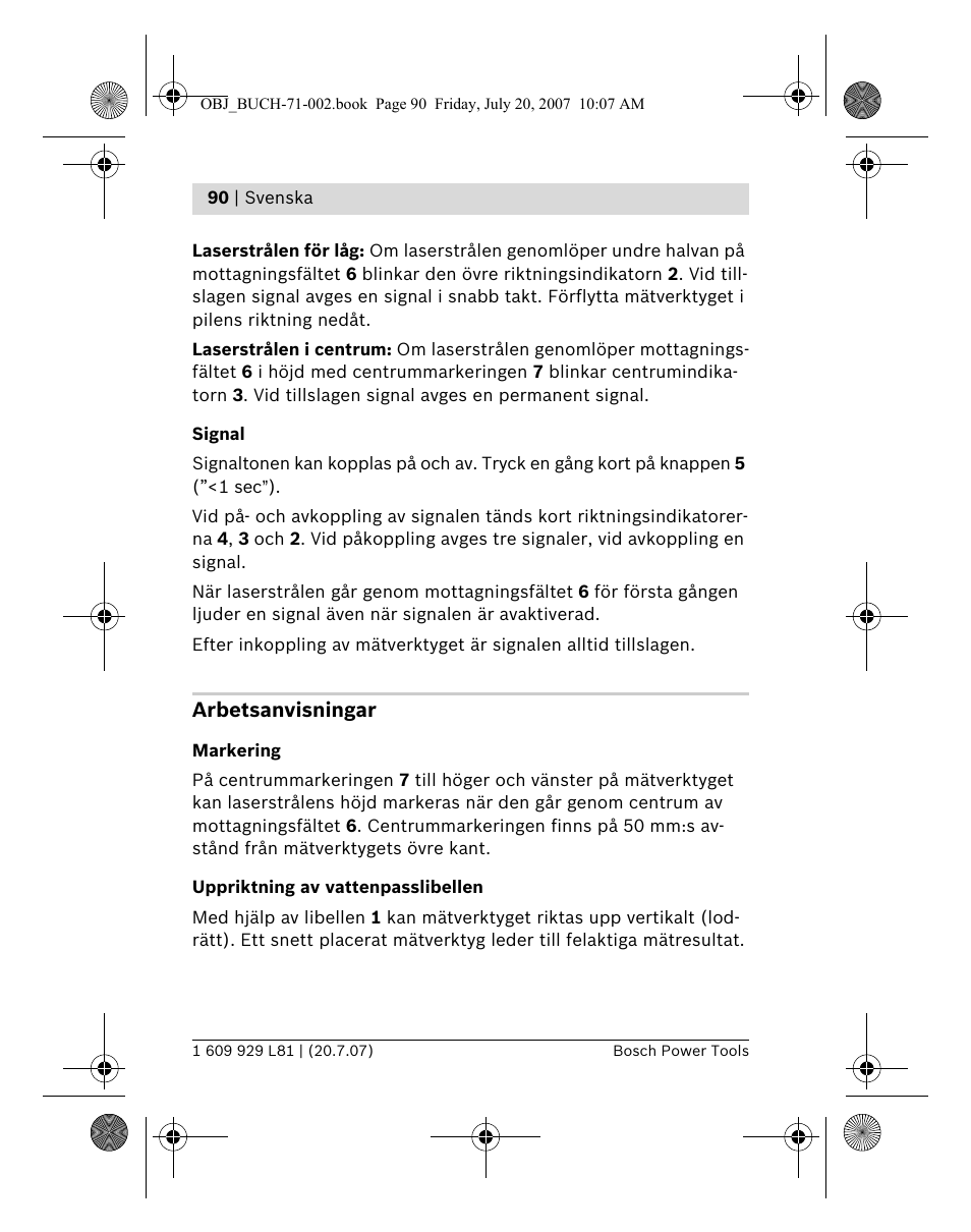 Arbetsanvisningar | Bosch BLE 200 Professional User Manual | Page 90 / 267