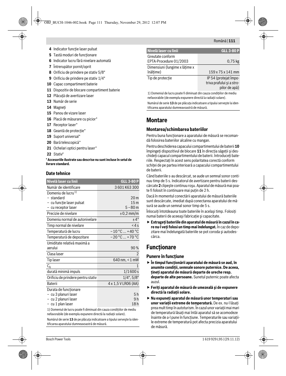 Montare, Funcţionare | Bosch GLL 3-80 P Professional User Manual | Page 111 / 196