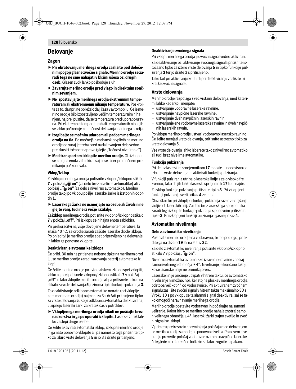 Delovanje | Bosch GLL 3-80 P Professional User Manual | Page 128 / 196