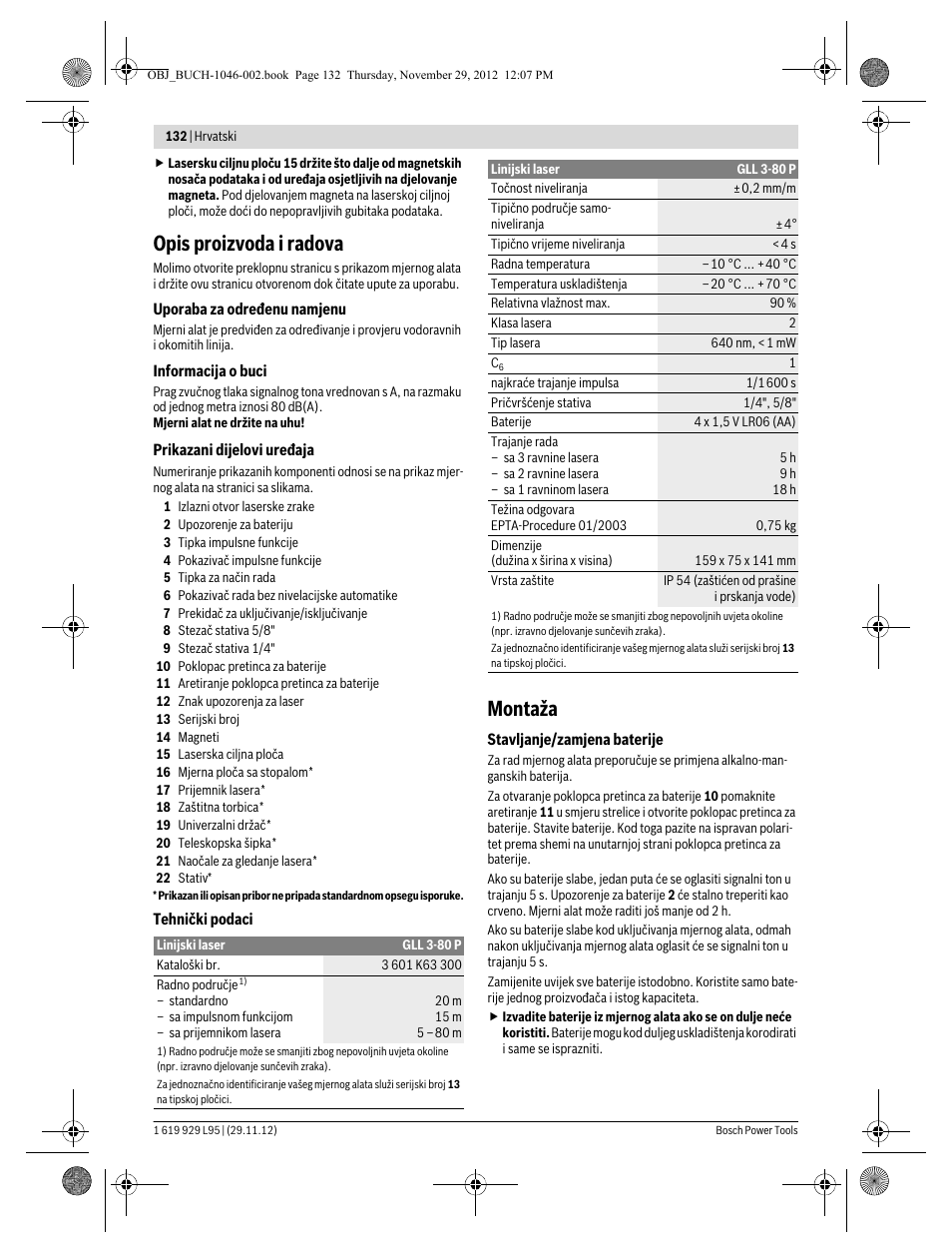 Opis proizvoda i radova, Montaža | Bosch GLL 3-80 P Professional User Manual | Page 132 / 196