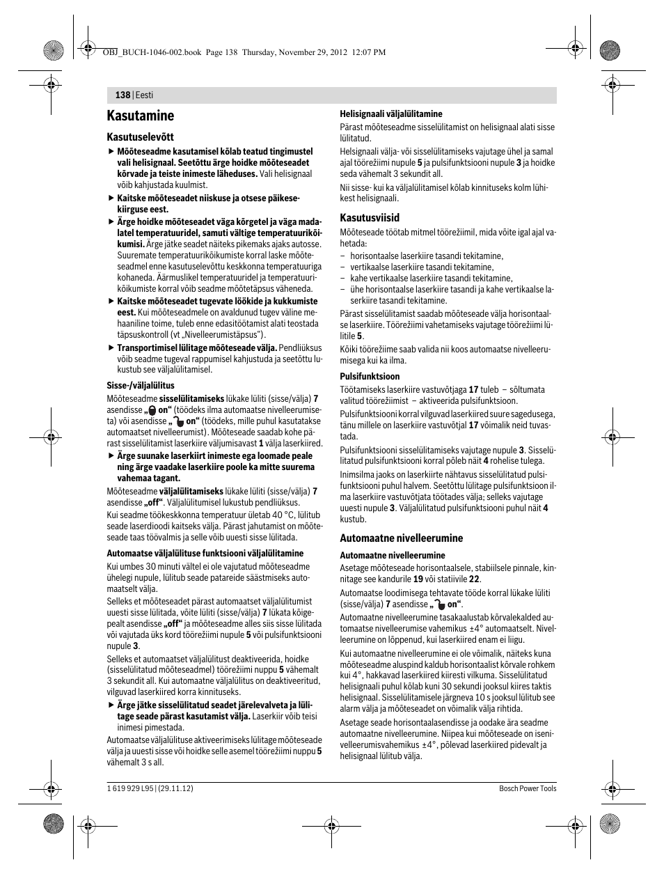 Kasutamine | Bosch GLL 3-80 P Professional User Manual | Page 138 / 196