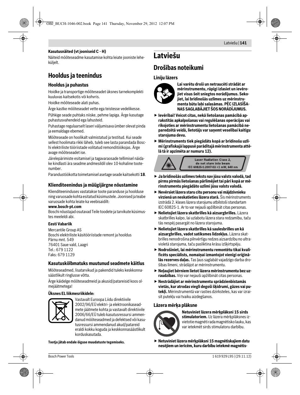 Latviešu, Hooldus ja teenindus | Bosch GLL 3-80 P Professional User Manual | Page 141 / 196