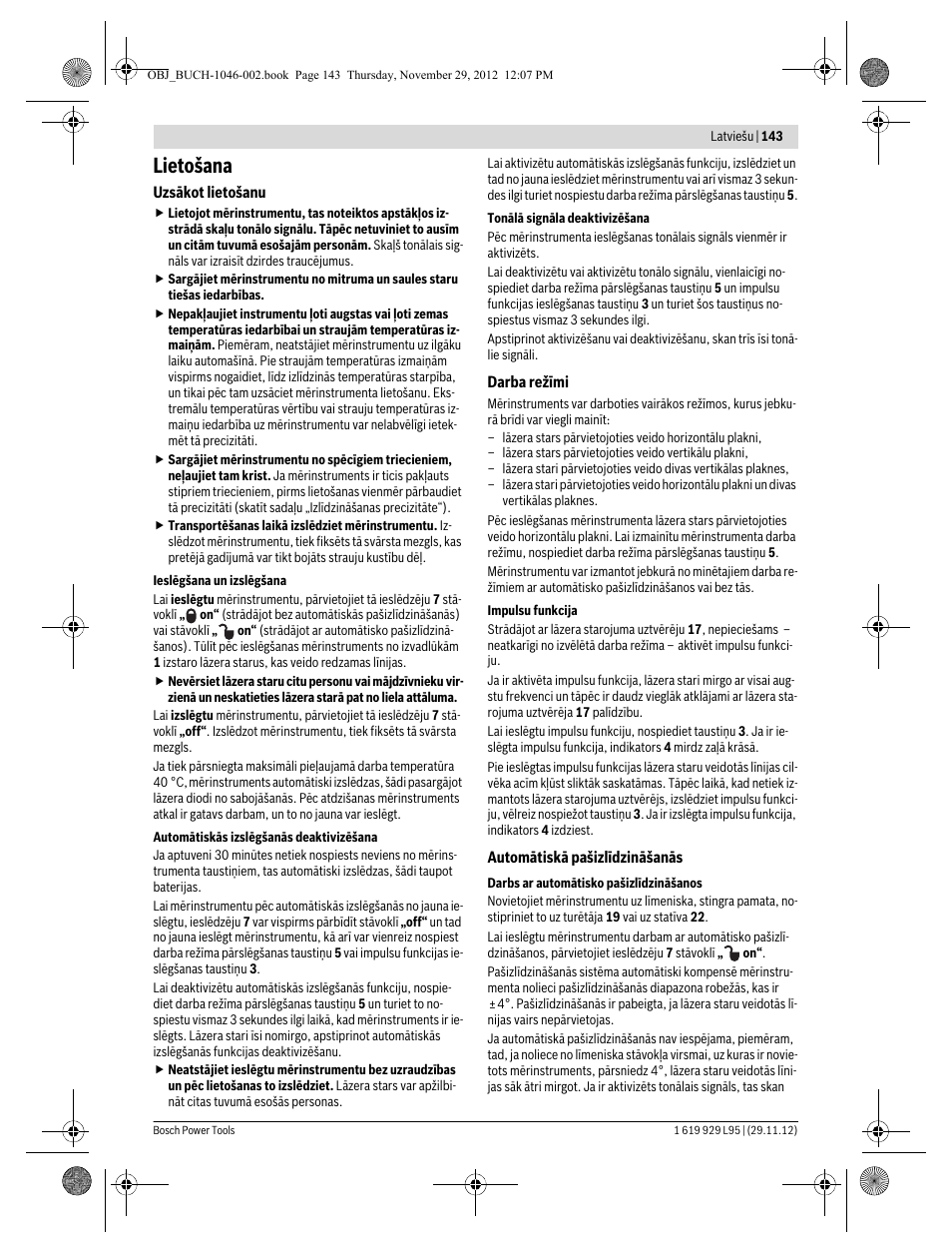 Lietošana | Bosch GLL 3-80 P Professional User Manual | Page 143 / 196