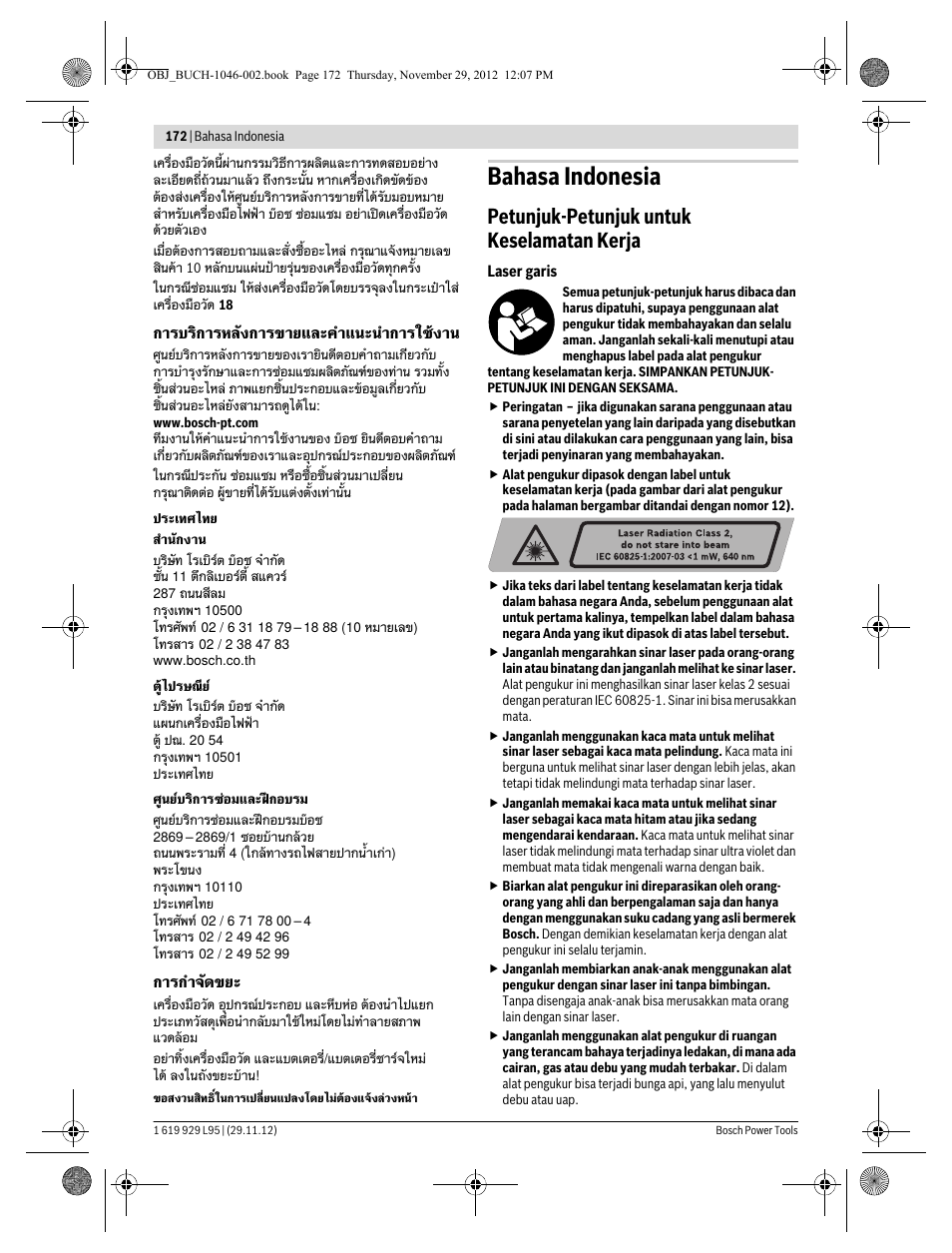 Bahasa indonesia, Petunjuk-petunjuk untuk keselamatan kerja | Bosch GLL 3-80 P Professional User Manual | Page 172 / 196