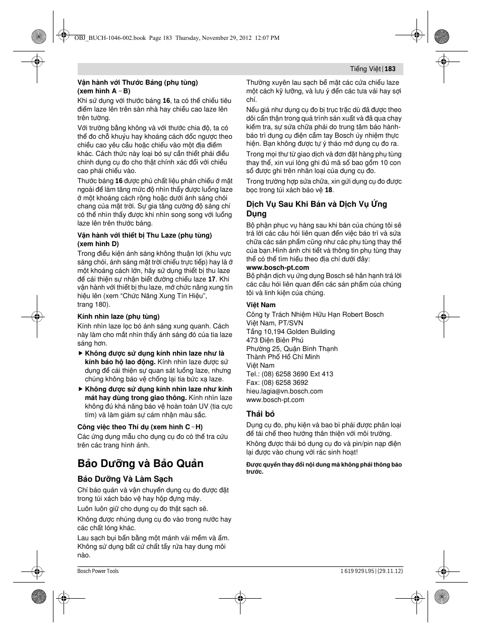 Bảo dưỡng và bảo quản | Bosch GLL 3-80 P Professional User Manual | Page 183 / 196