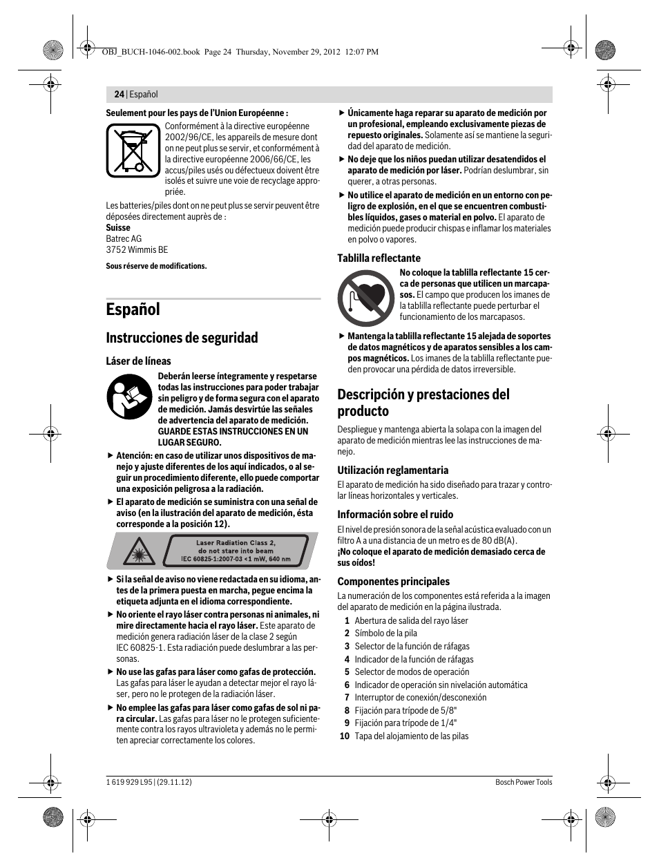 Español, Instrucciones de seguridad, Descripción y prestaciones del producto | Bosch GLL 3-80 P Professional User Manual | Page 24 / 196