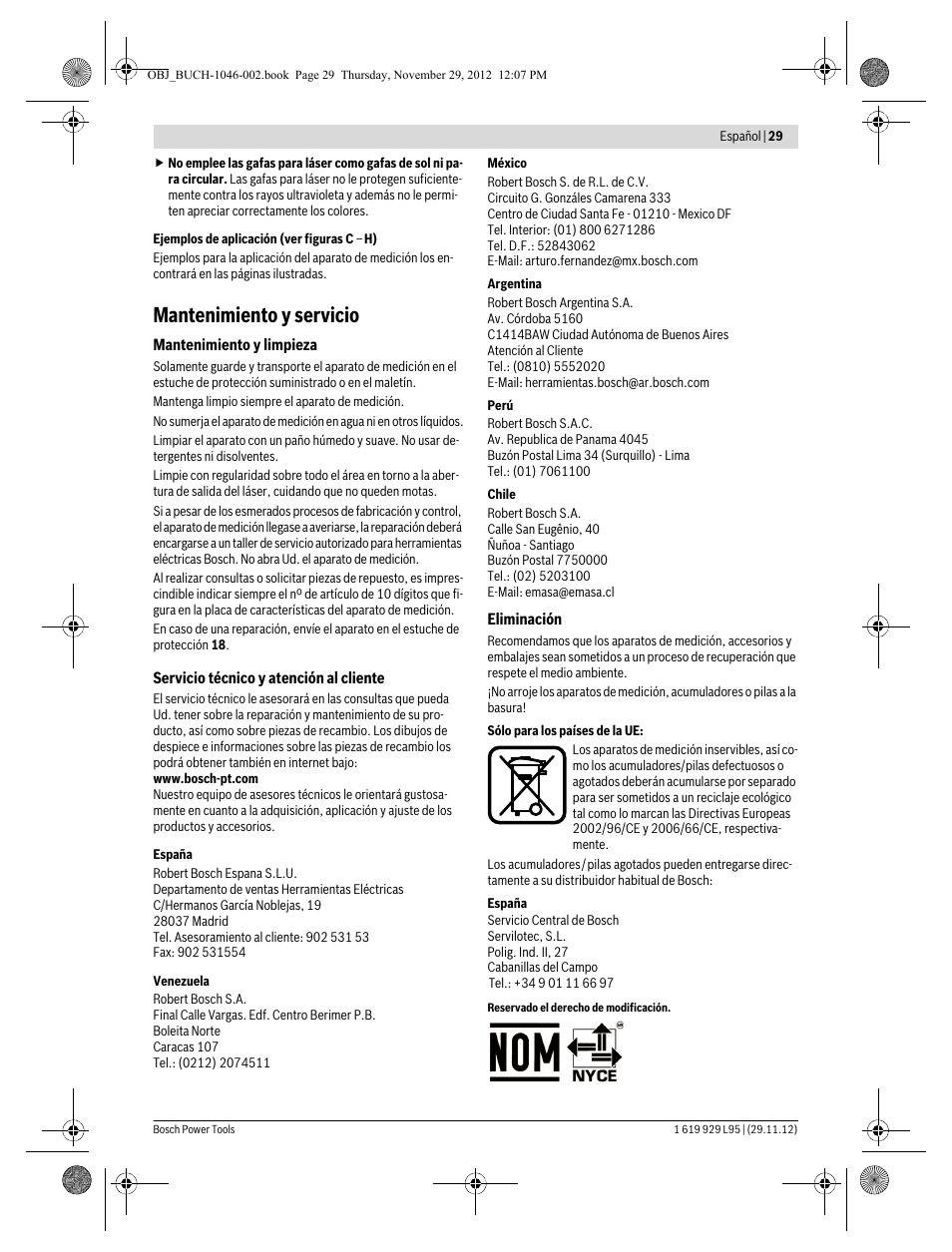 Mantenimiento y servicio | Bosch GLL 3-80 P Professional User Manual | Page 29 / 196