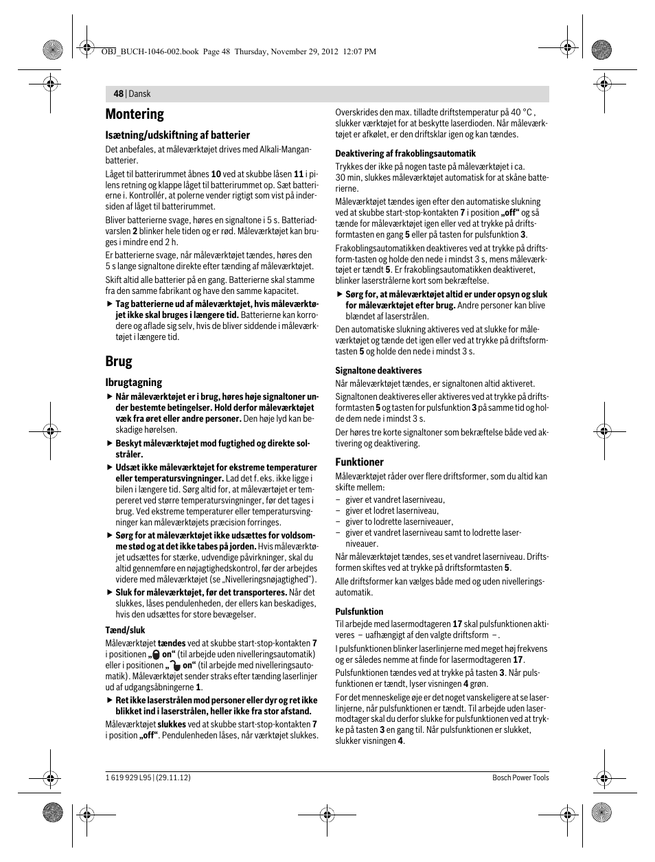 Montering, Brug | Bosch GLL 3-80 P Professional User Manual | Page 48 / 196