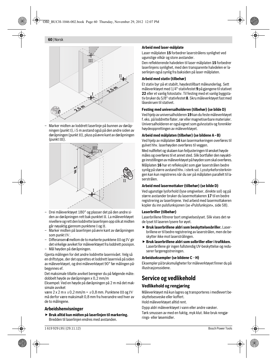 Service og vedlikehold | Bosch GLL 3-80 P Professional User Manual | Page 60 / 196