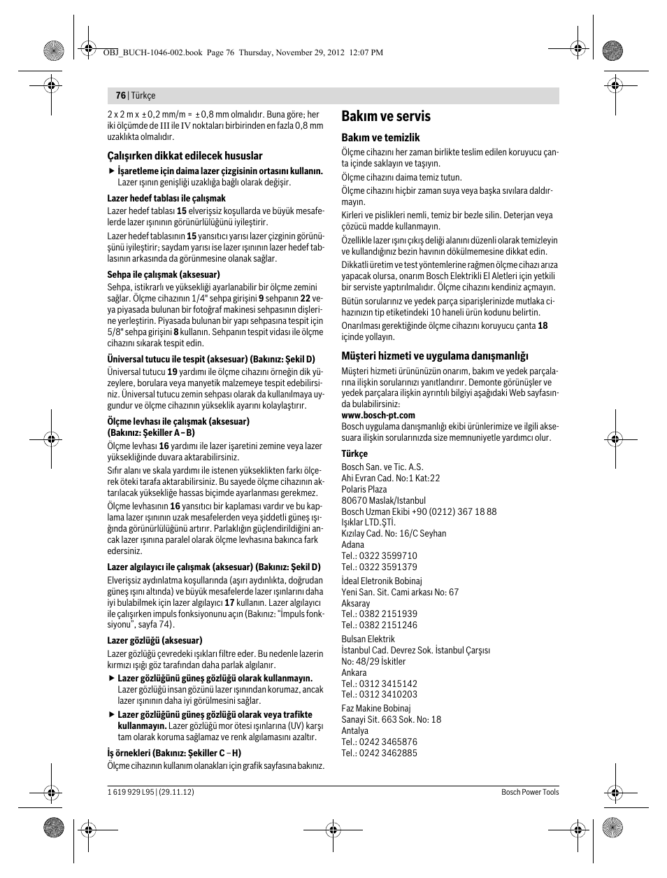 Bakım ve servis | Bosch GLL 3-80 P Professional User Manual | Page 76 / 196