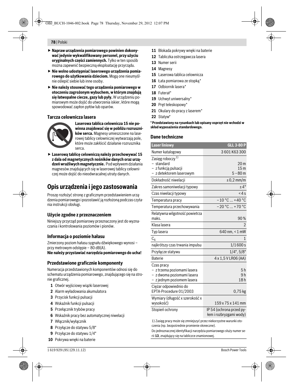 Opis urządzenia i jego zastosowania | Bosch GLL 3-80 P Professional User Manual | Page 78 / 196