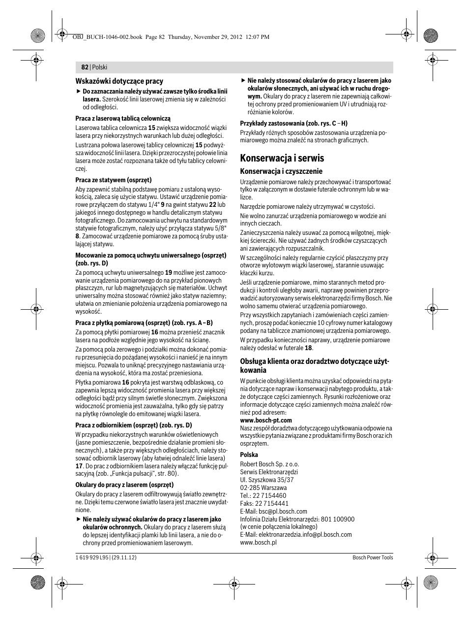 Konserwacja i serwis | Bosch GLL 3-80 P Professional User Manual | Page 82 / 196