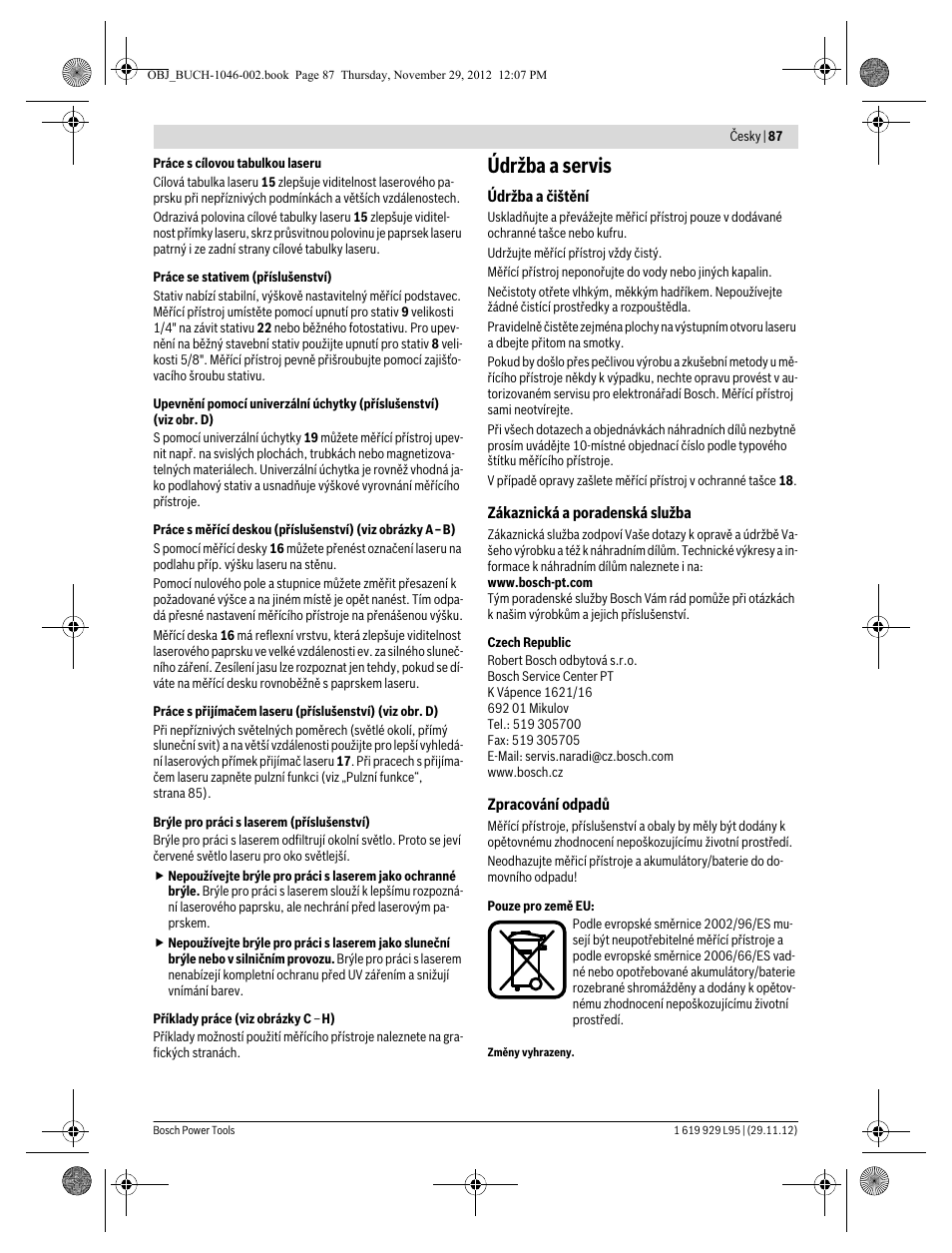 Údržba a servis | Bosch GLL 3-80 P Professional User Manual | Page 87 / 196