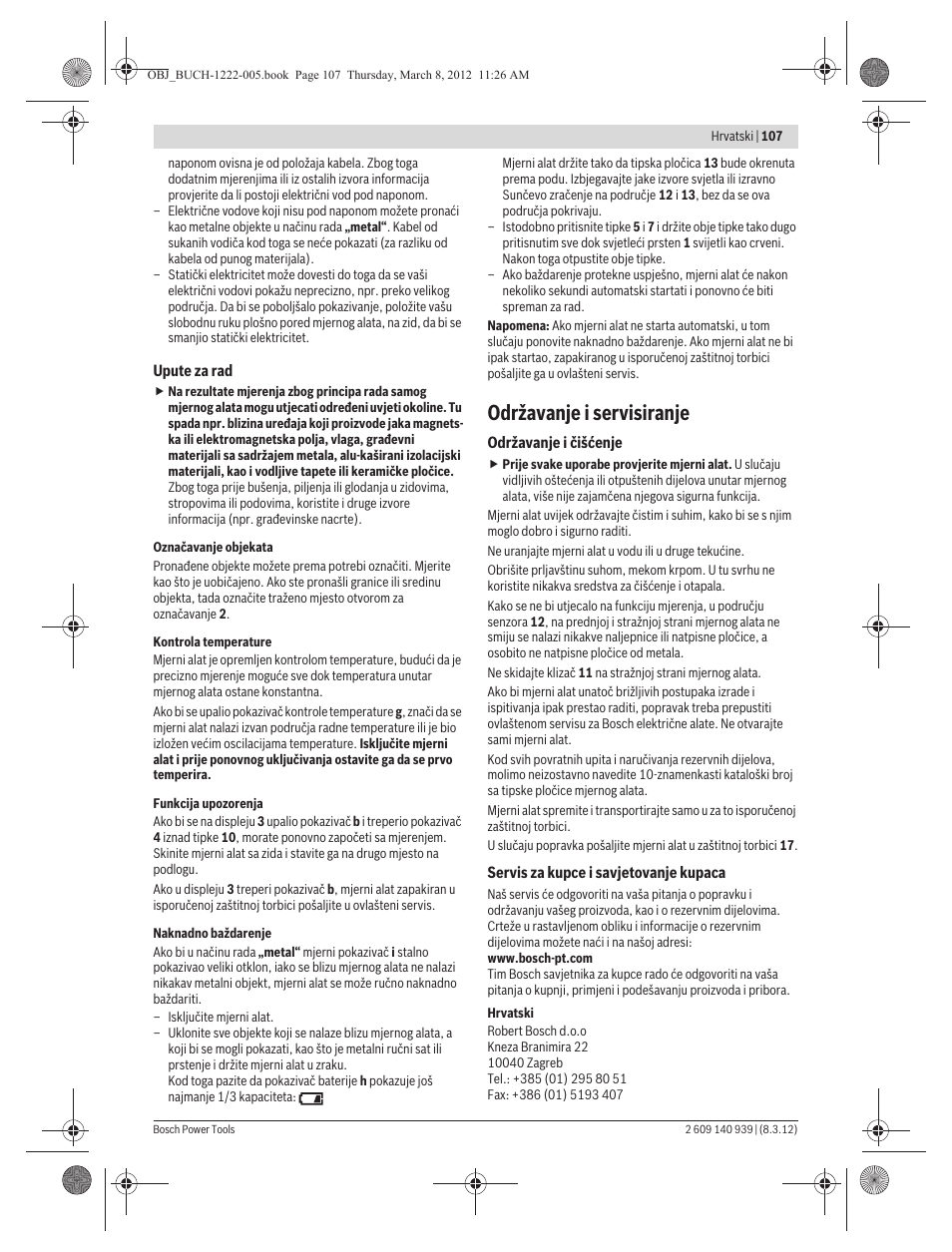 Održavanje i servisiranje | Bosch GMS 120 Professional User Manual | Page 107 / 156