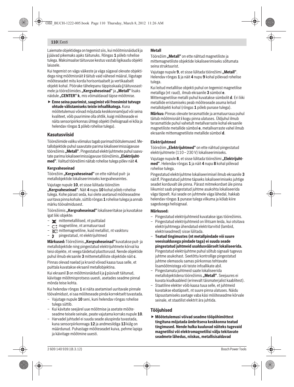 Bosch GMS 120 Professional User Manual | Page 110 / 156