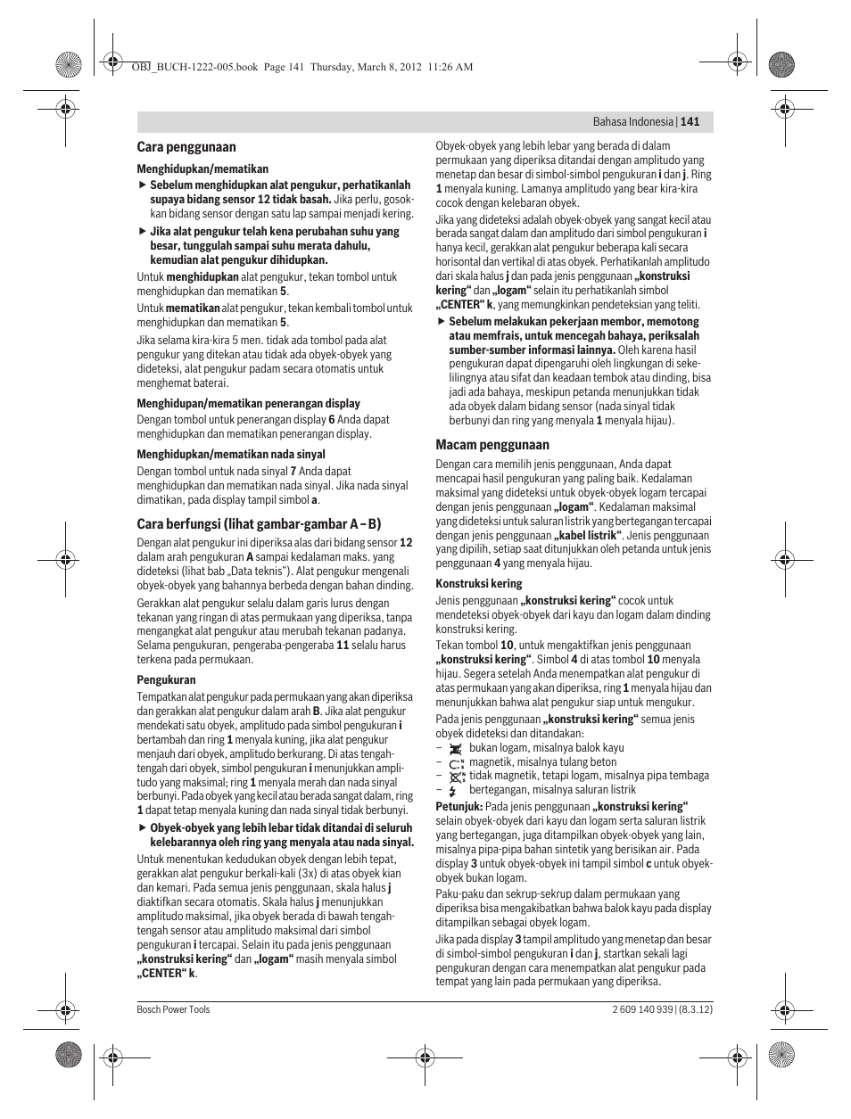 Bosch GMS 120 Professional User Manual | Page 141 / 156