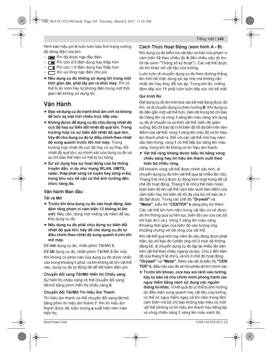 Vÿn hμnh | Bosch GMS 120 Professional User Manual | Page 145 / 156