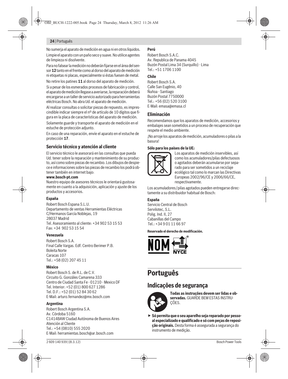 Português, Indicações de segurança | Bosch GMS 120 Professional User Manual | Page 24 / 156