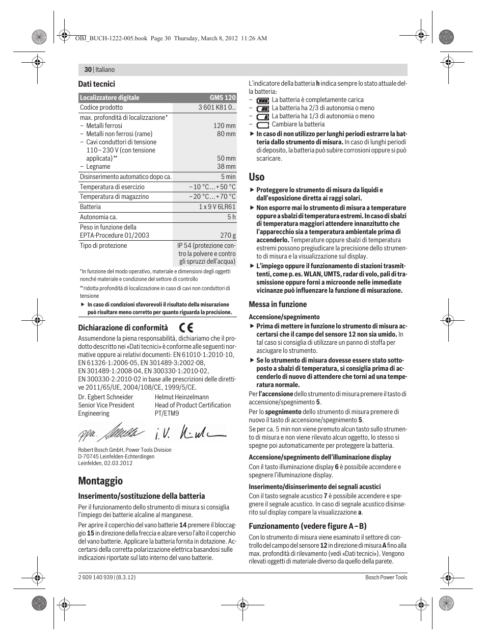 Montaggio | Bosch GMS 120 Professional User Manual | Page 30 / 156