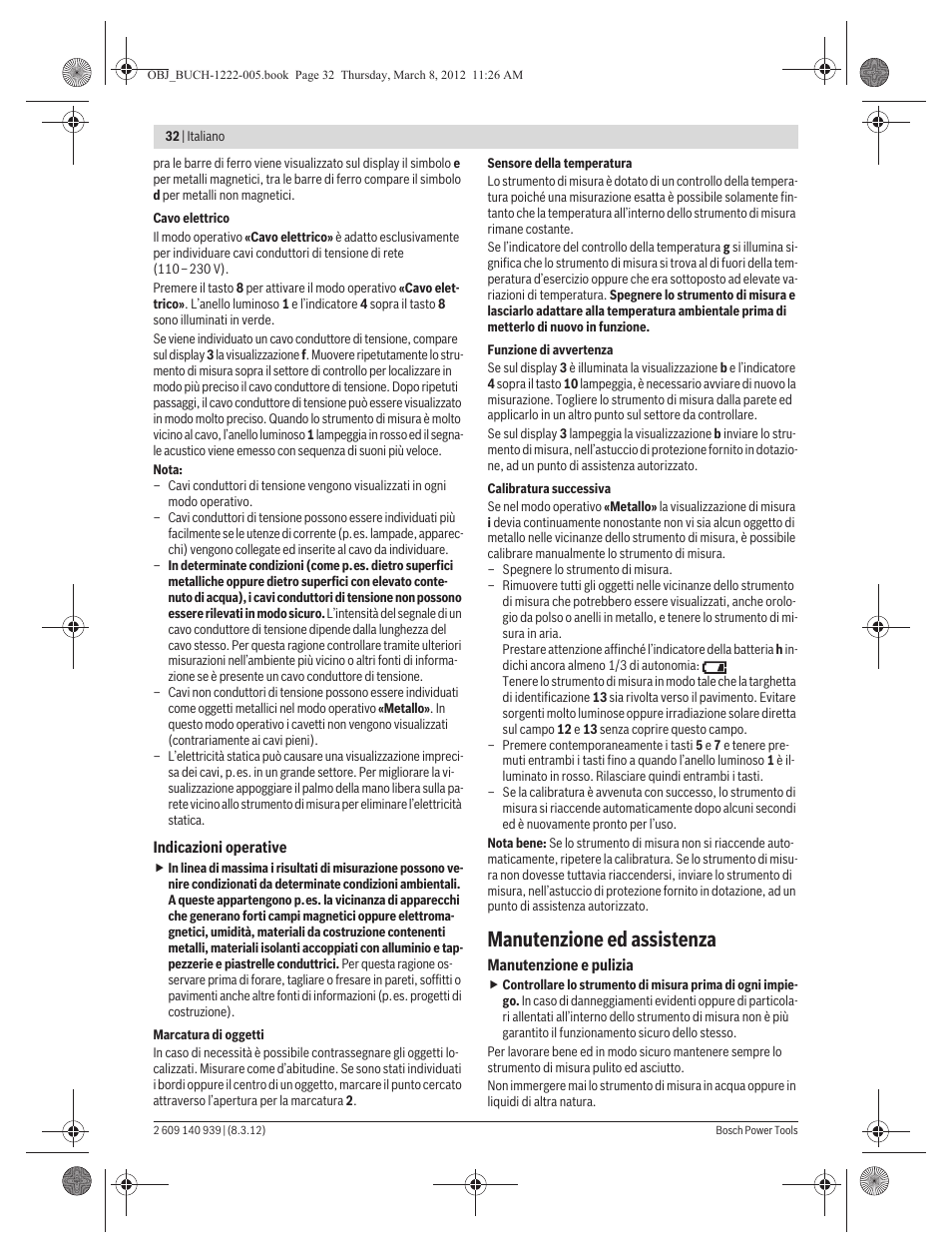 Manutenzione ed assistenza | Bosch GMS 120 Professional User Manual | Page 32 / 156