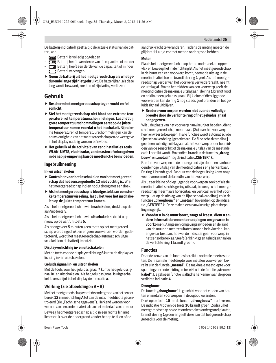 Gebruik | Bosch GMS 120 Professional User Manual | Page 35 / 156