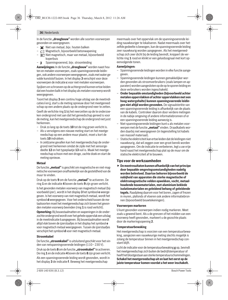 Bosch GMS 120 Professional User Manual | Page 36 / 156
