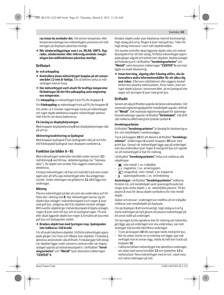 Bosch GMS 120 Professional User Manual | Page 43 / 156