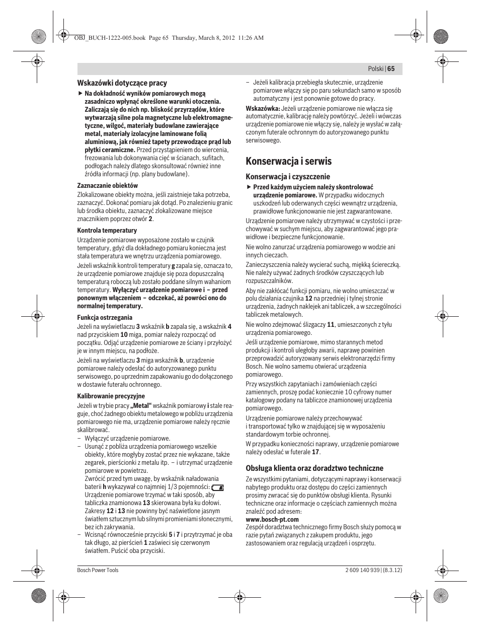 Konserwacja i serwis | Bosch GMS 120 Professional User Manual | Page 65 / 156