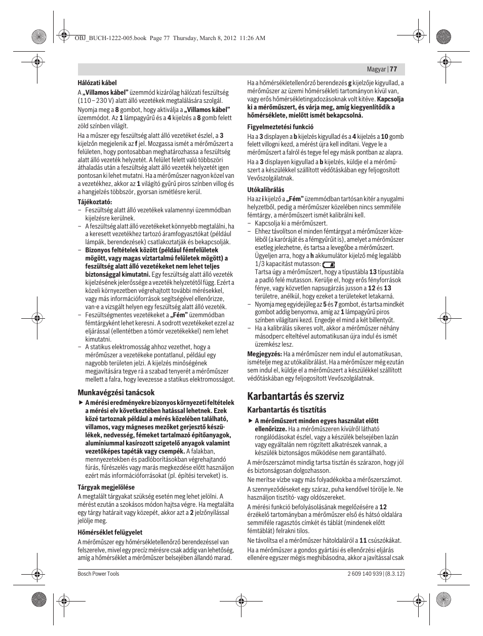 Karbantartás és szerviz | Bosch GMS 120 Professional User Manual | Page 77 / 156