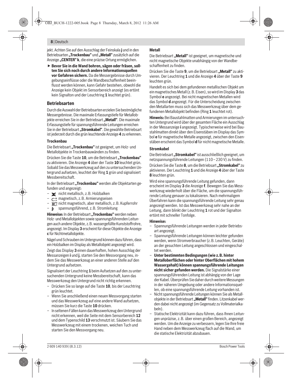 Bosch GMS 120 Professional User Manual | Page 8 / 156