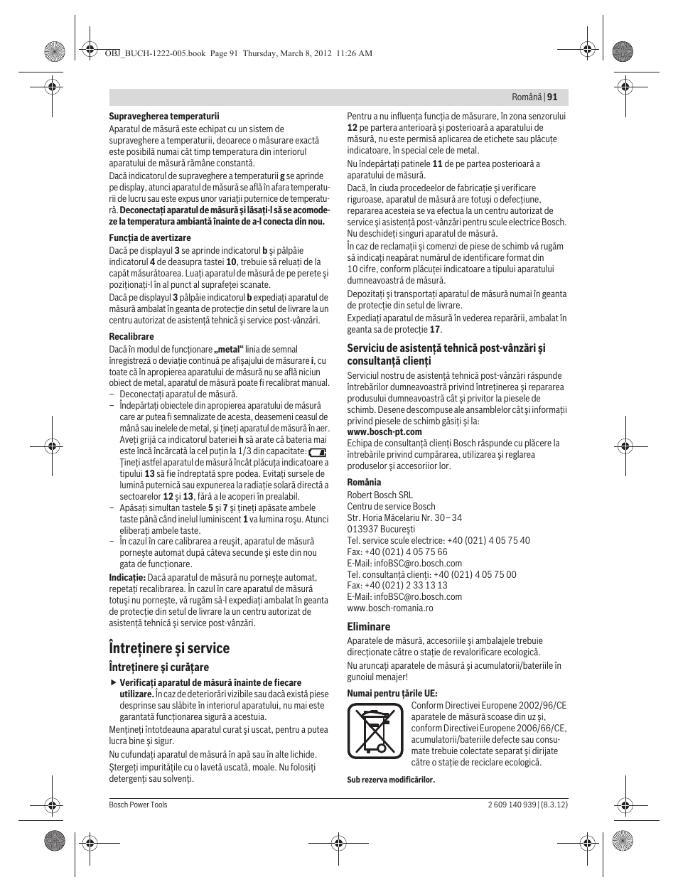 Întreţinere şi service | Bosch GMS 120 Professional User Manual | Page 91 / 156