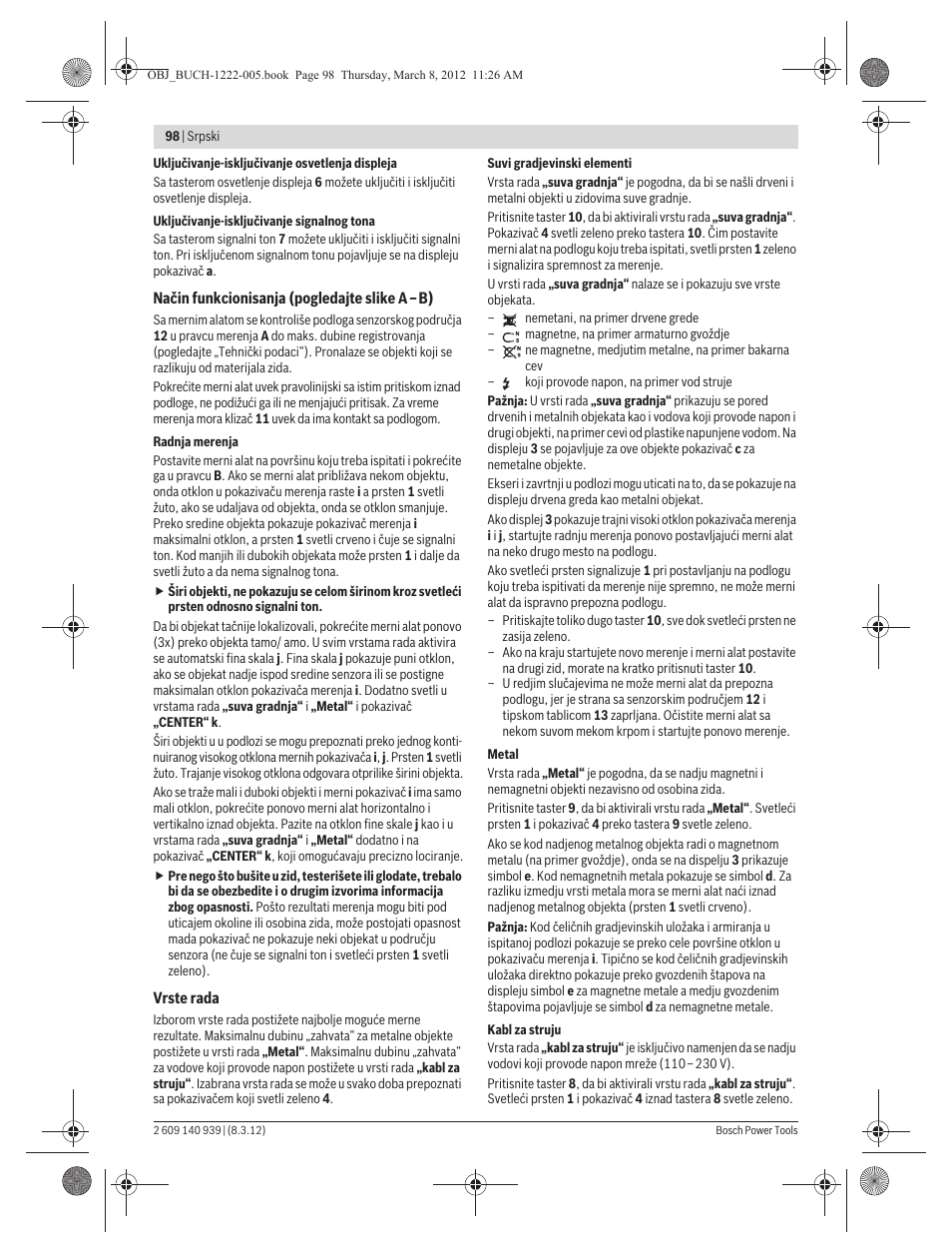 Bosch GMS 120 Professional User Manual | Page 98 / 156