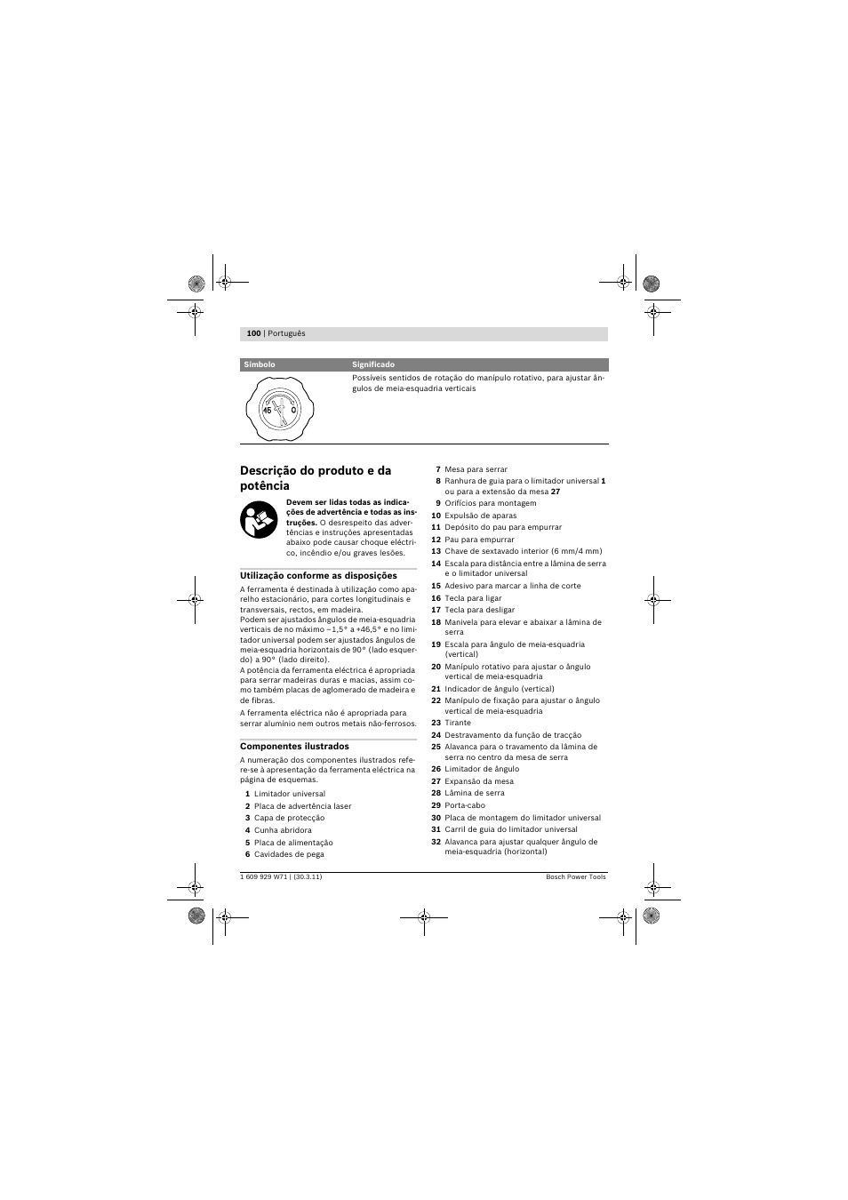 Descrição do produto e da potência | Bosch PPS 7S User Manual | Page 100 / 537